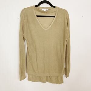 Closet Space Womens Large L Tan Keyhole Neck Lightweight Sweater Made in USA